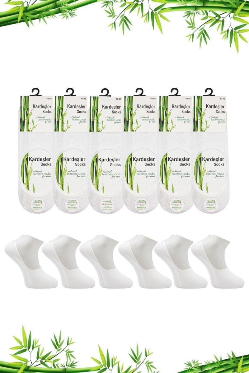Bambu Erkek Babet Beyaz Çorap Dikişsiz Görünmez Kaydırmaz Topuk Silikonlu 6 Lı Paket
