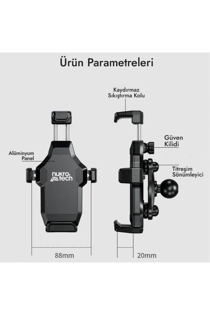 M25 Titreşim Modüllü Motosiklet Telefon Tutucu (AYNA DİBİ BAĞLANTI)