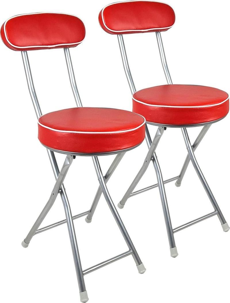 2 ADET Katlanır Arkalıklı Tabure Koltuk Puf Sandalye Pratik Relax Tabure Kırmızı 75cm AA008