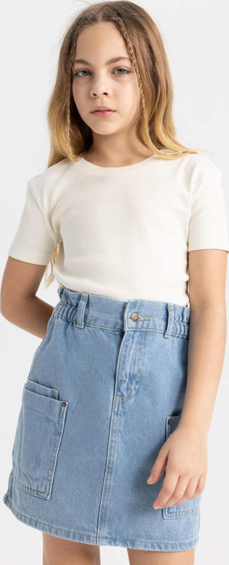 B3054A8 Ss Kız Çocuk Slim Fit Ribana Kısa Kollu Tişört