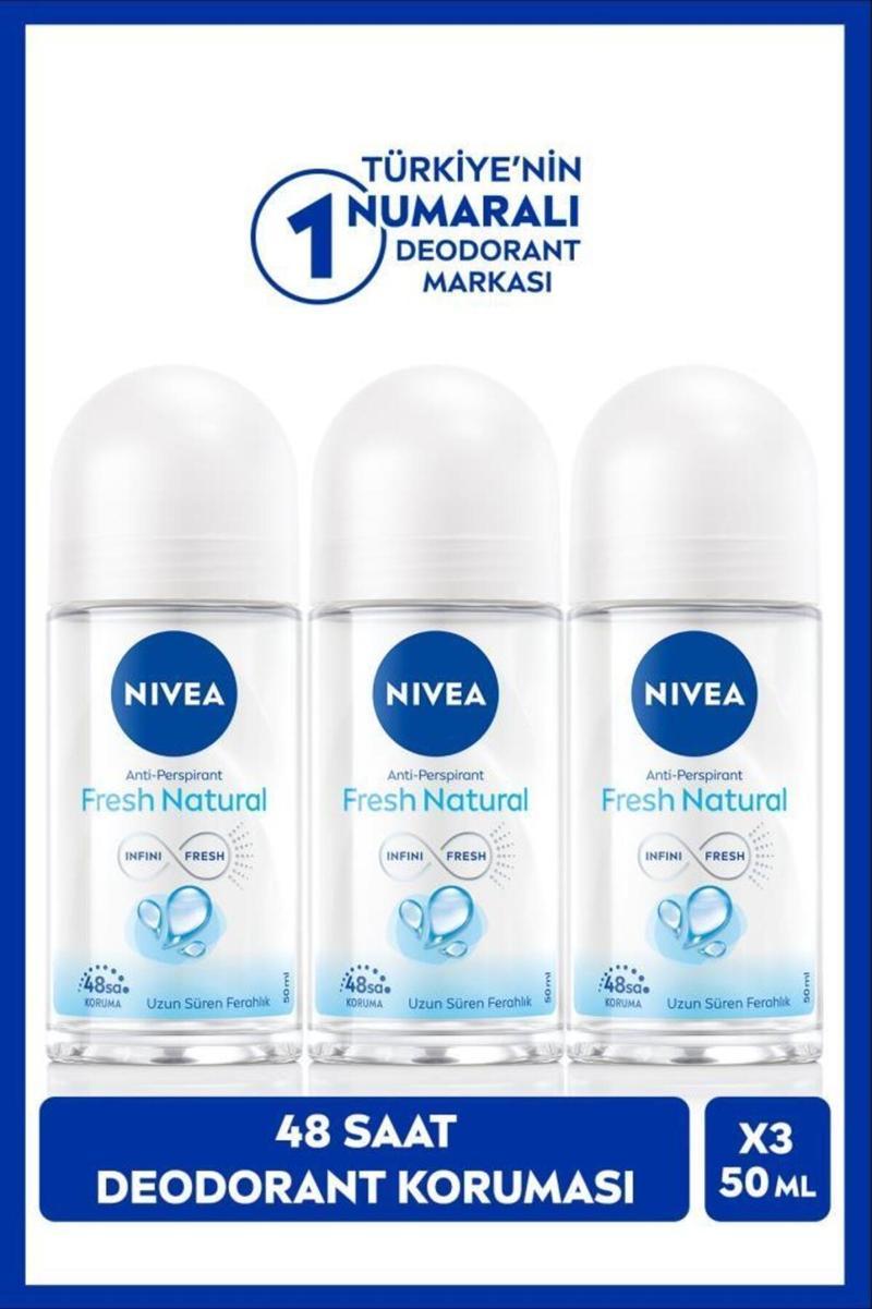Nıvea Kadın Roll-On Deodorant Fresh Natural 50Ml, 48 Saat Koruma, X3 Adet