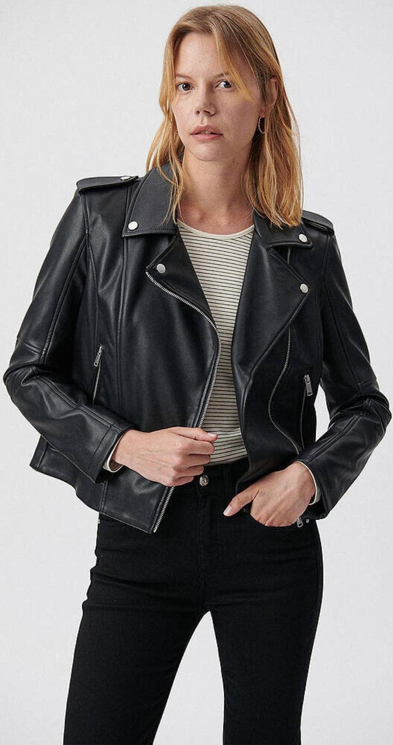 M1110221-900 Siyah Kadın Biker Ceket