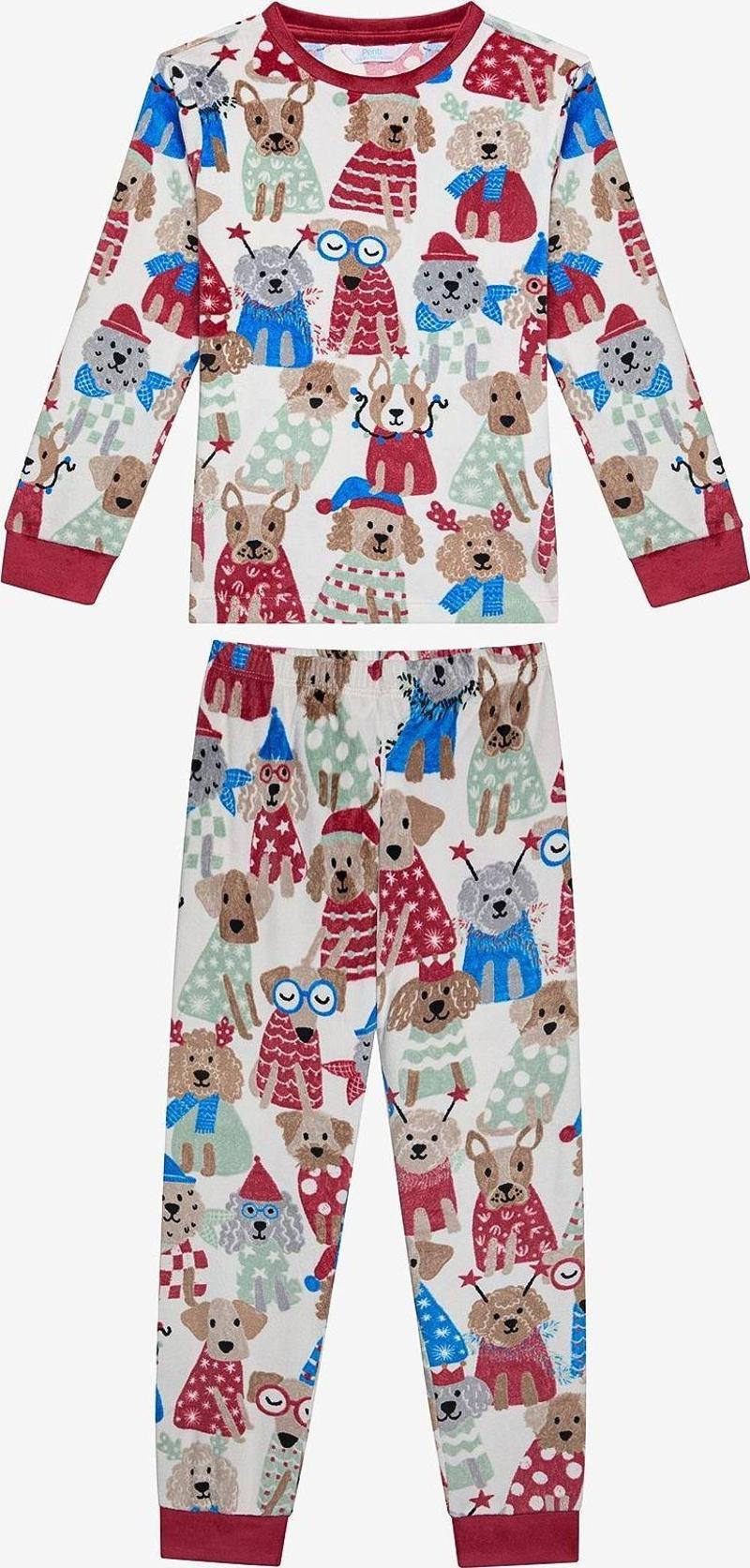 Unisex Çocuk Party Dog Kırık Beyaz Pijama Takımı