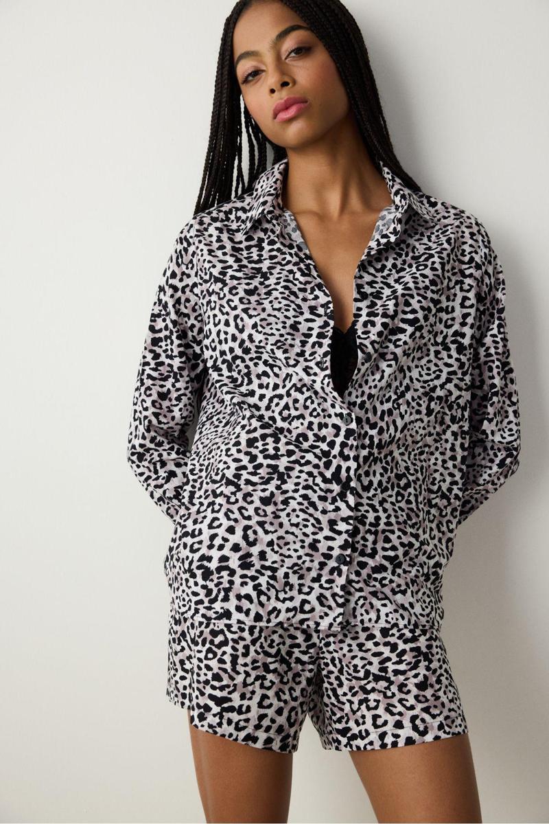 Leopar Gömlek Pantolon Çok Renkli Şortlu Pijama Takımı