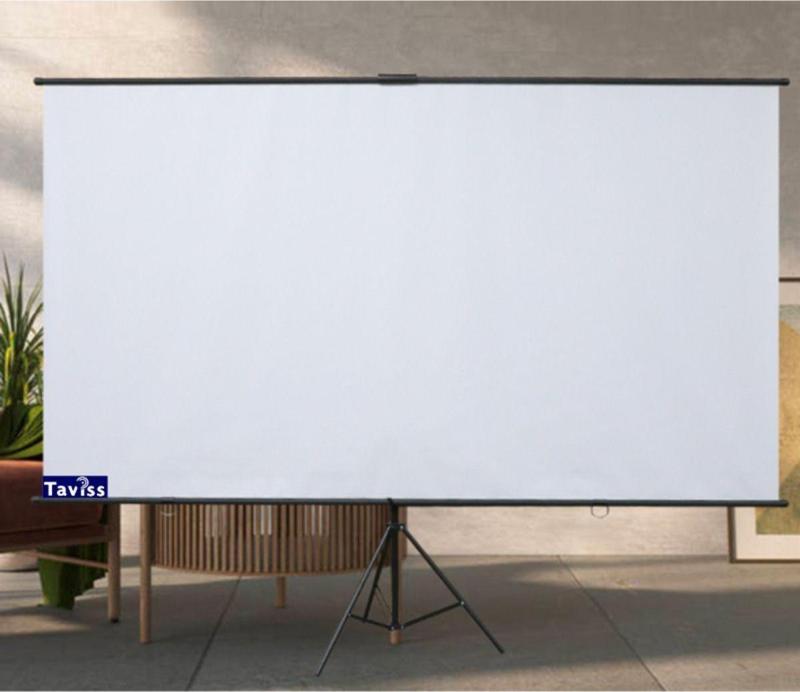 221X124 Cm Mat Beyaz-Siyah Tripod Ayaklı Taşınabilir Ve Duvar Kullanımlı Projeksiyon Perdesi