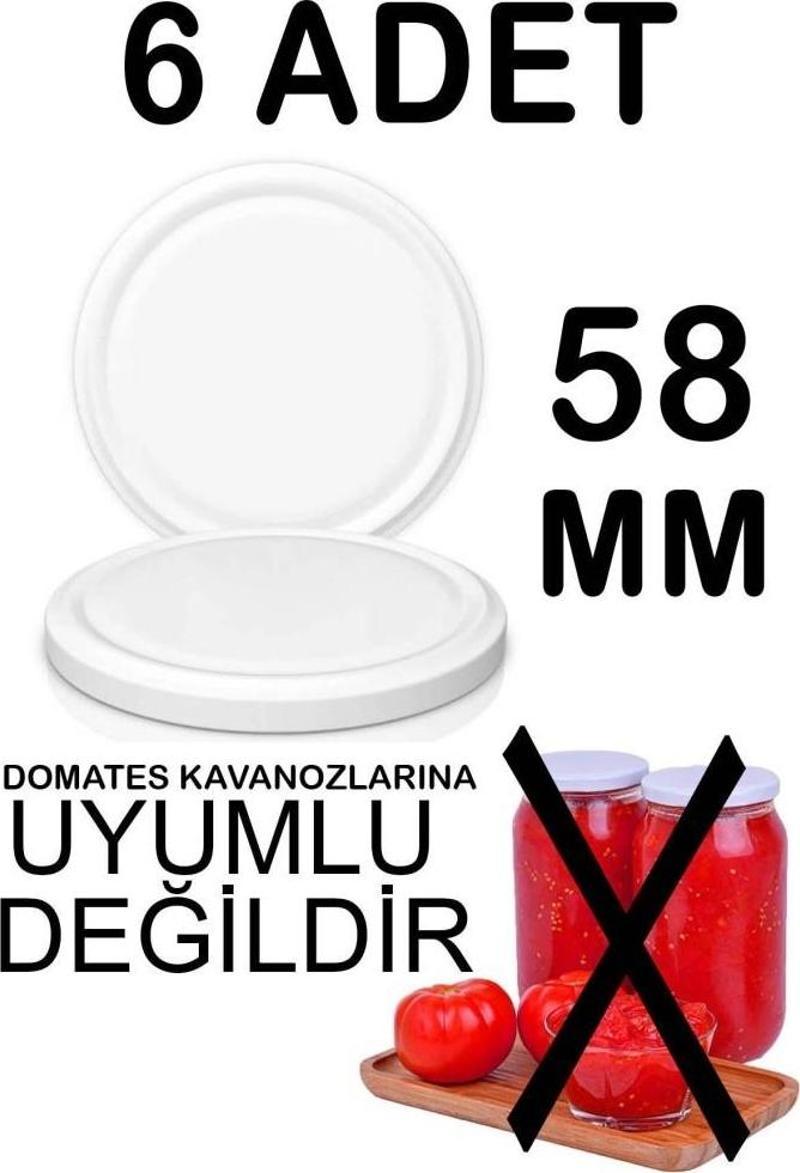 6 Adet 58mm Metal Kavanoz Kapağı Beyaz