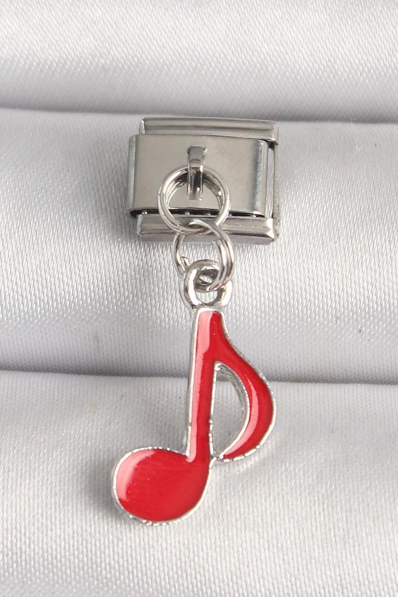 316L Çelik Gümüş Renk Kırmızı Müzik Nota Model Nomination Charm - TJ-BC1218