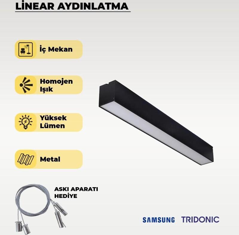 120 cm Siyah Metal Kasa Lineer Aydınlatma 6500K (Beyaz Işık)