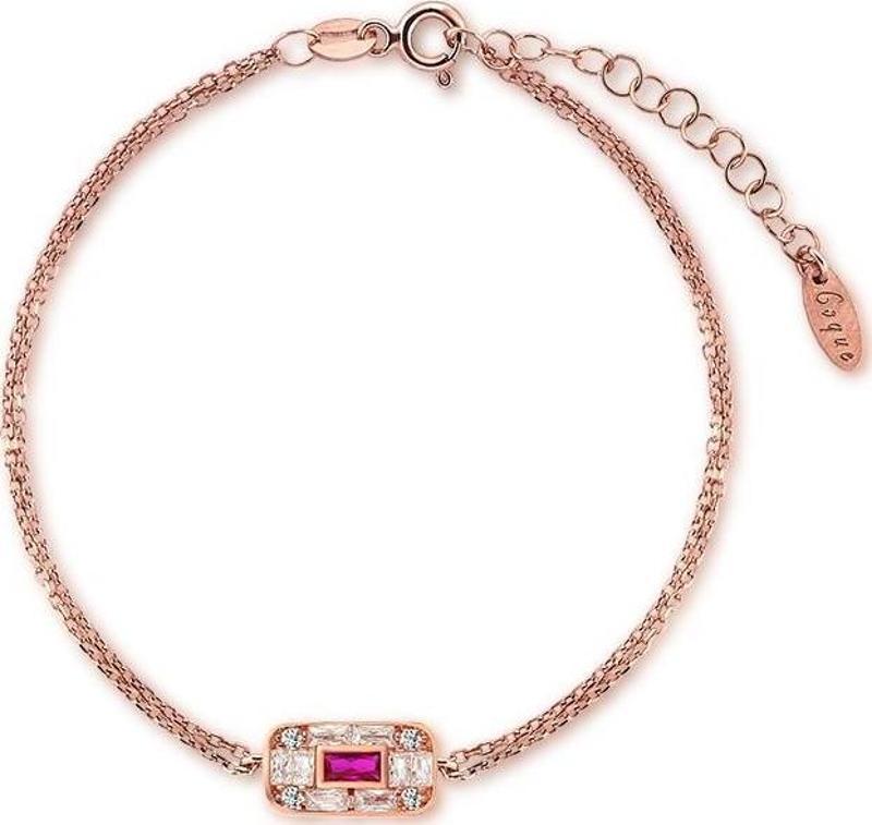 Kadın 925 Ayar Baget Fuşya Taşlı Gümüş Bileklik Rose Gold
