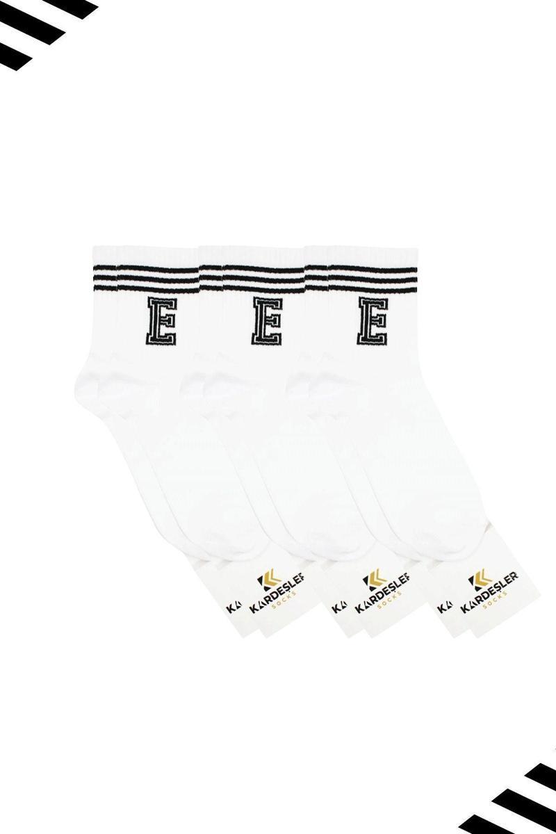 Unisex E Harfi Desenli Tenis Çorap (HARFLİ ÇORAP) 3 Çift