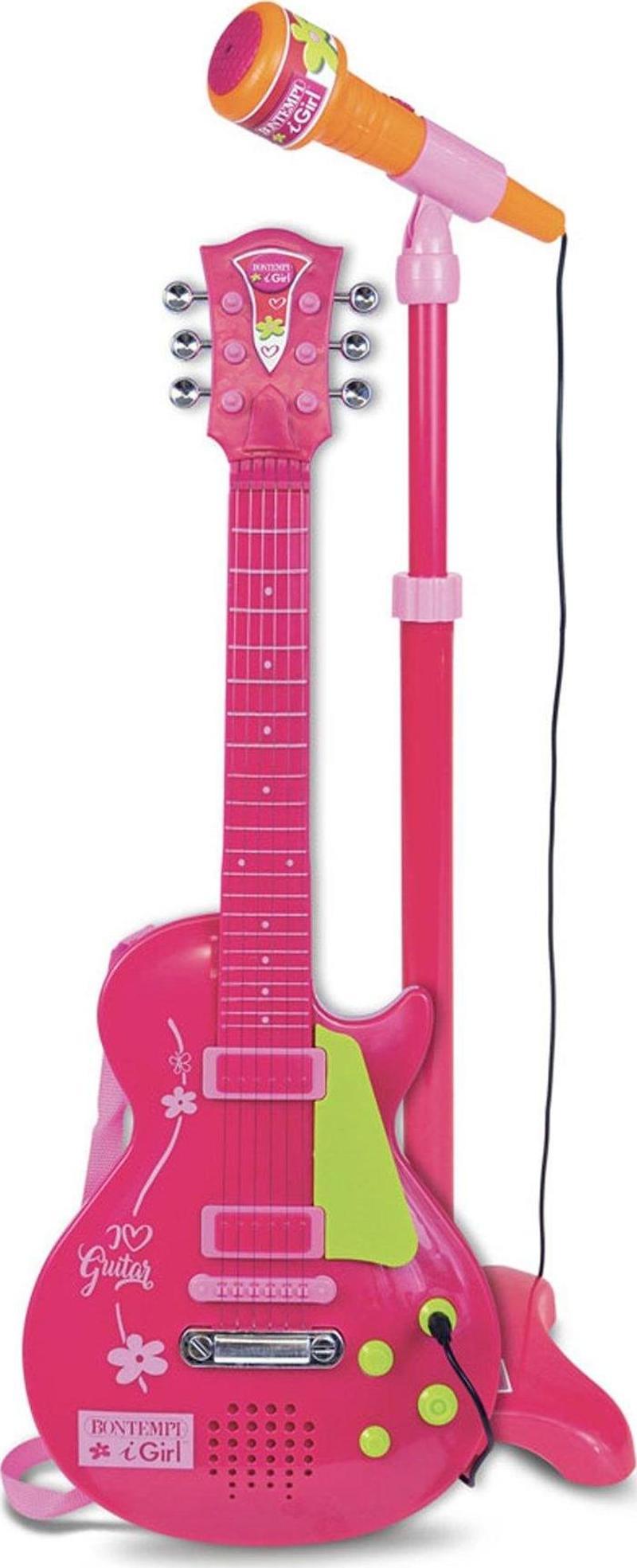 Ayaklı Mikrofonlu Pembe Gitar ile Eğlence Garanti!
