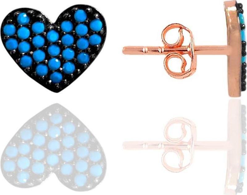 Gümüş rose nano turkuaz taşlı kalp modeli küpe [barcode]