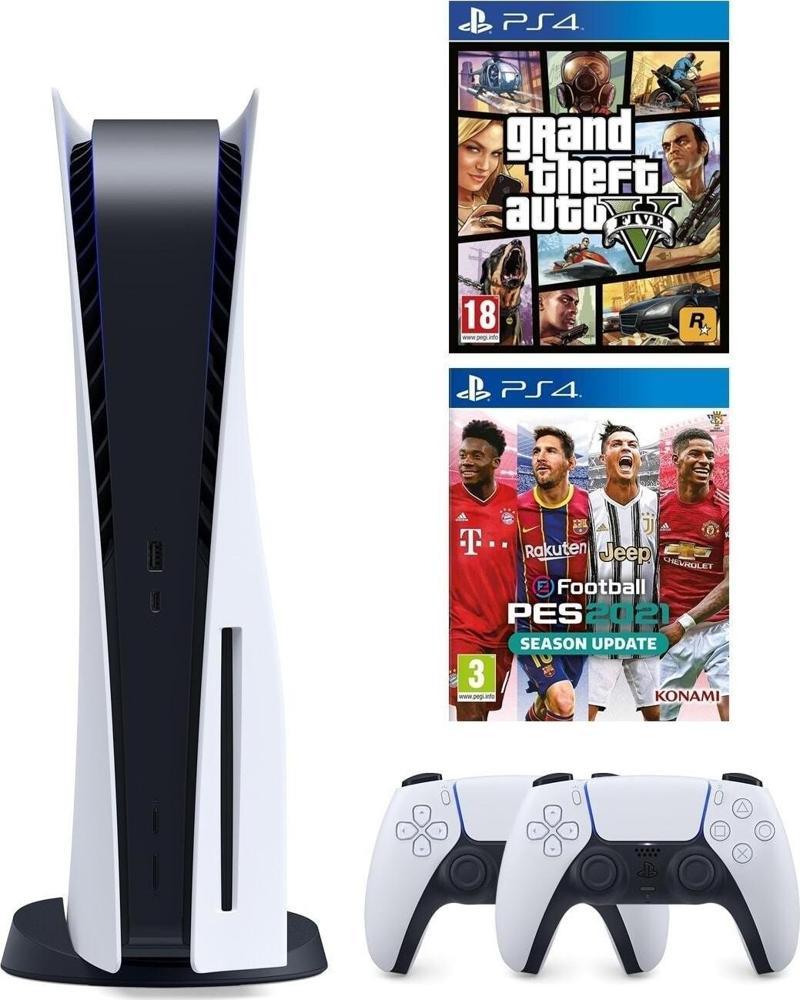 Playstation 5 825 GB + 2. PS5 DualSense + Pes 2021 + GTA 5 (ithalatçı Garantili)