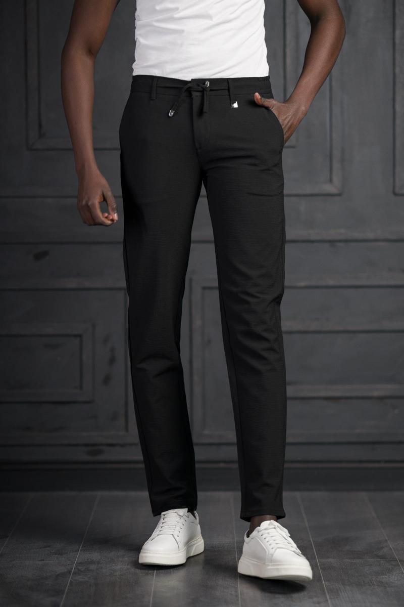 Slimfit Beli Lastikli Ve İplikli Likralı Gofre Kumaş Jogger Pantolon 