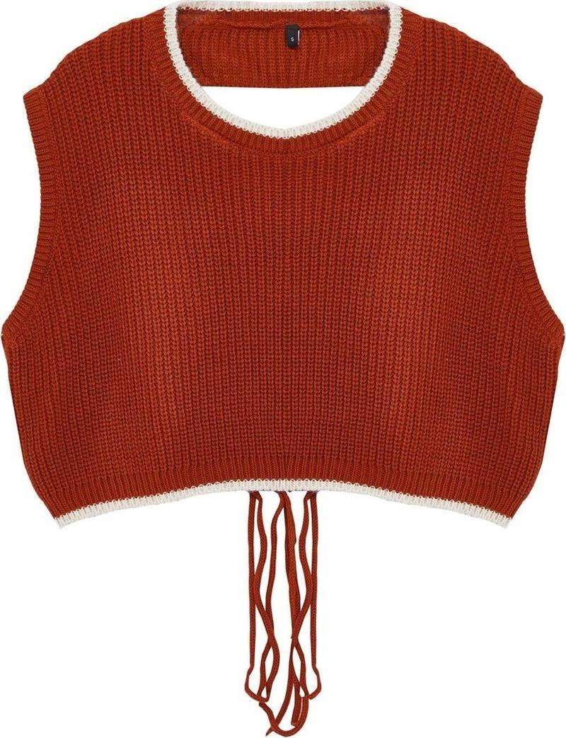 Stil Modern Kadın Crop Standart Kol Bisiklet Yaka Triko Süveter
