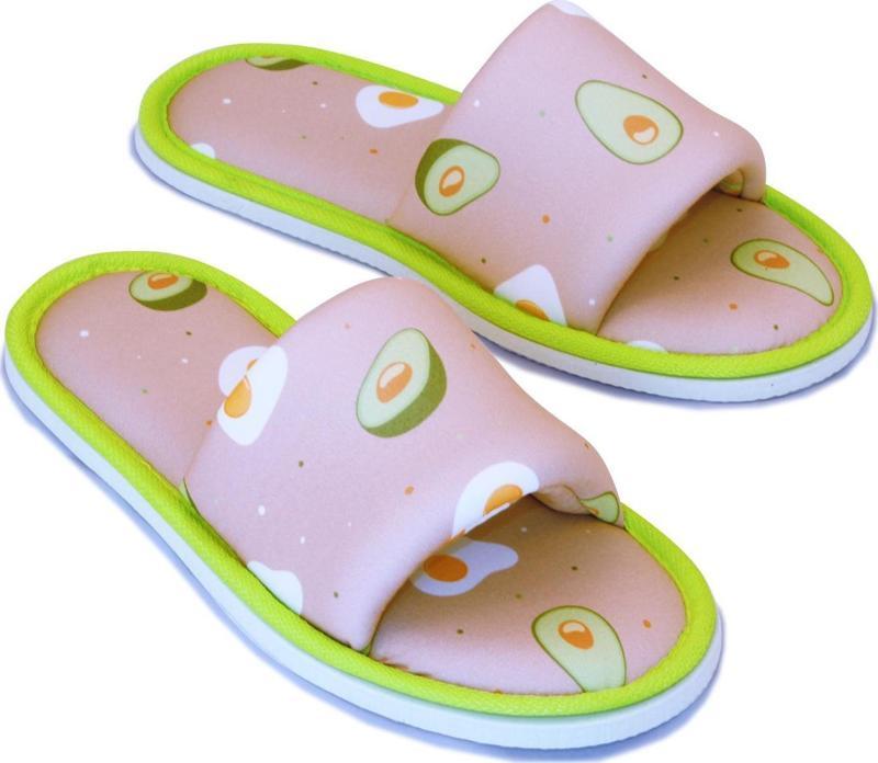 Unisex Pembe Avokado Desenli Önü Açık Yumuşak Tabanlı Ev Terlik
