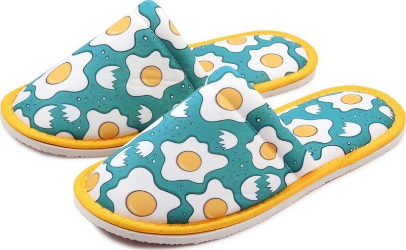 Unisex Yeşil Yumurta Desenli Yumuşak Tabanlı Ev Terlik
