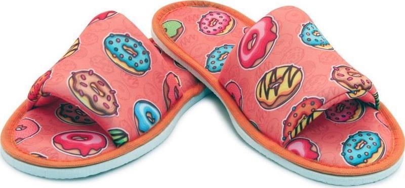 Unisex Turuncu Donut Desenli Önü Açık Çeyiz Bohça Ev Terliği