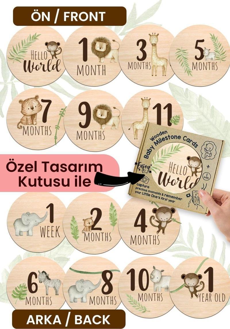 Aylık Bebek Kartları Ingilizce Milestone Cards Safari Hayvanlar Bebek Ay Kartları
