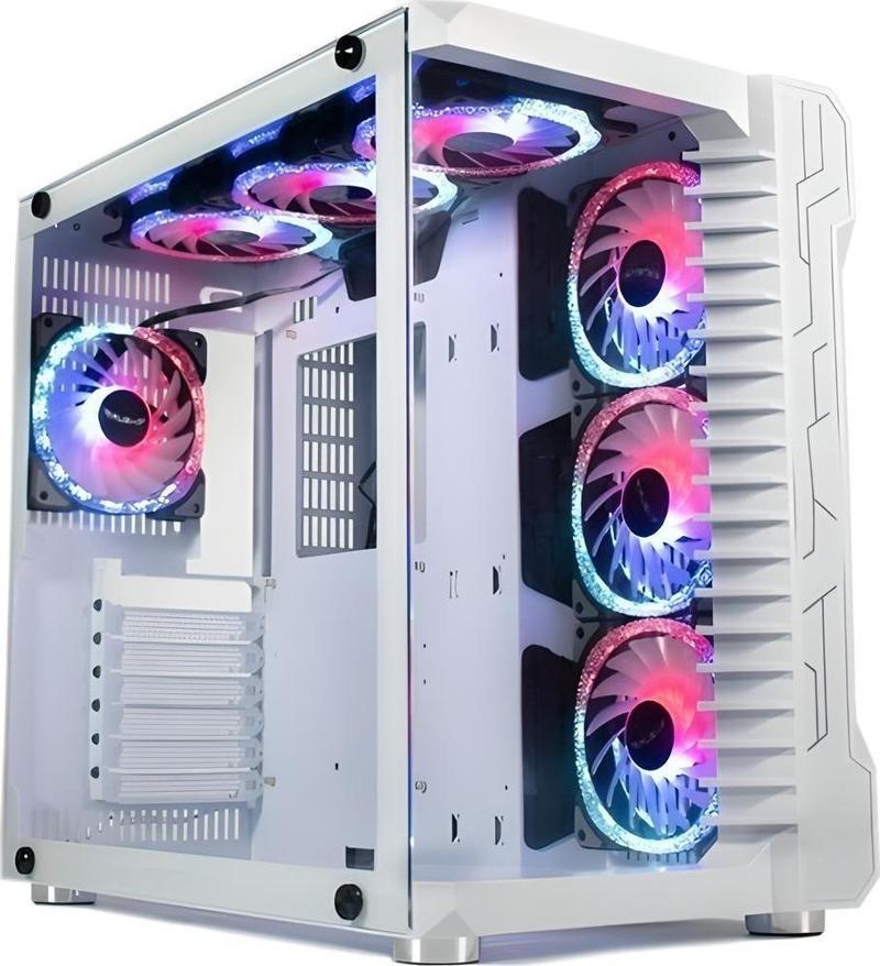Luobin III Midi Tower Atx Akvaryum 750 Watt 80+ Güç Kaynağı 7x Argb Fan Uzaktan Kumanda Kontroller Beyaz Gaming Kasa