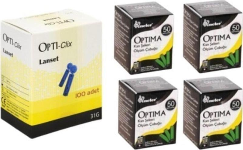 Kan Seker Ölçüm Çubuğu (strip) 4 Kutu (200adet) + 1 Kutu 100 Adet Parmak Delme Iğnesi