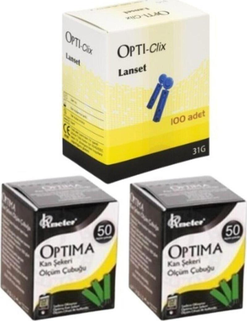 Kan Sekeri Cubuk ( Strip) 2 Kutu (100 Adet) + 1 Kutu (100 Adet) Opti-clix Parmak