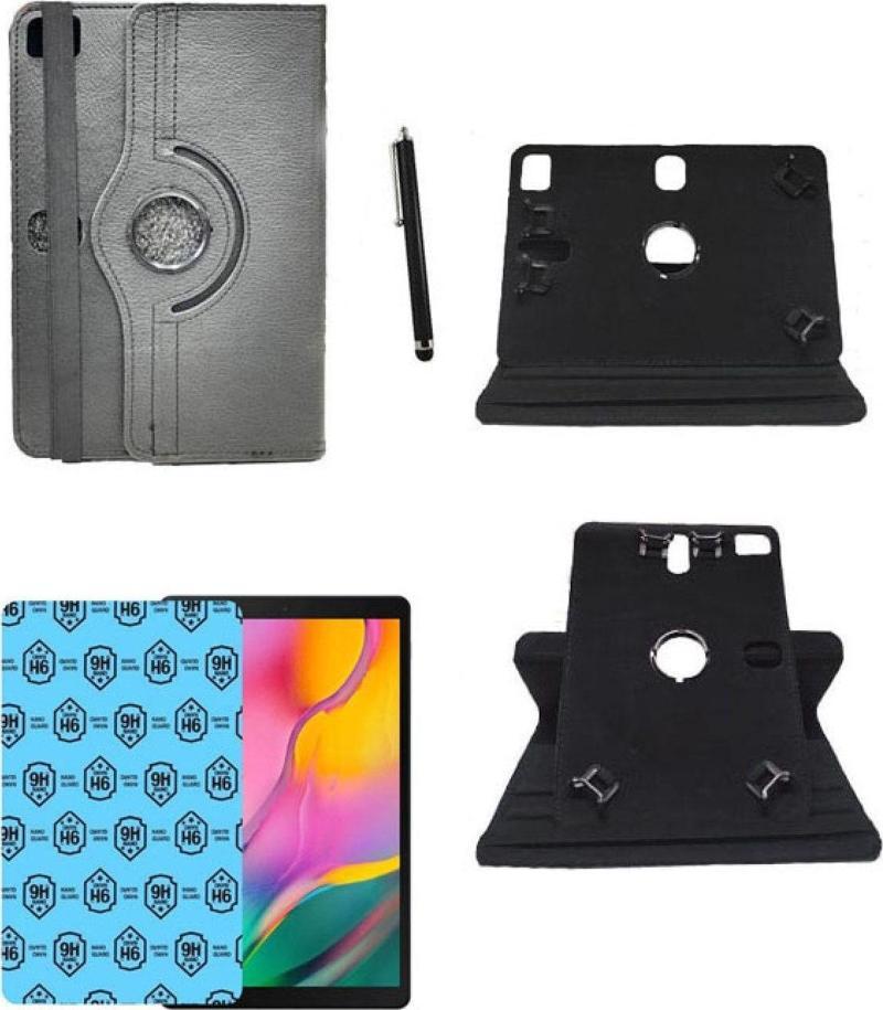 1t 10" 2020 Smart 8092 Universal Uyumlu Kancalı Tablet Kılıfı + Nano Ekran Koruyucu + Kalem