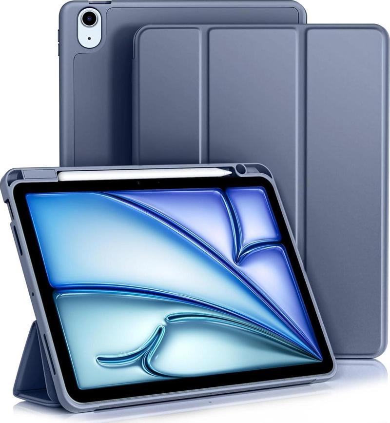 Apple İPad Air 11 inç M2 2024 Uyumlu Kılıf Pen Slot Charging Case Kalem Bölmeli A2902 A2903 A2904 