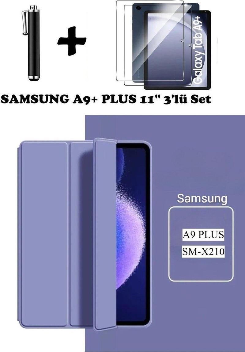 Samsun Galaxy Tab A9 Plus X210 Uyumlu Tablet Kılıfı Ekran Koruyucu Dokunmatik Kalem Seti