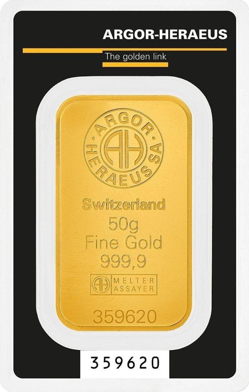 Argor Heraeus 50 gr Kinebar 24 Ayar 999.9 Külçe Altın