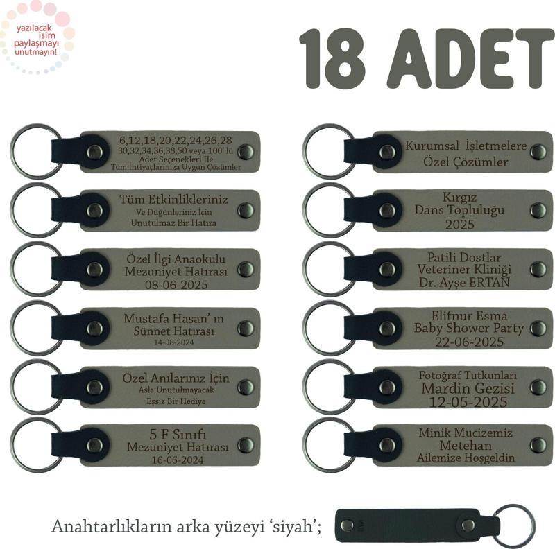 Kül Gri & Siyah, Müstakbel Damada Özel Kutlamalar İçin İsim Yazılan 18' li Hatıra Anahtarlık