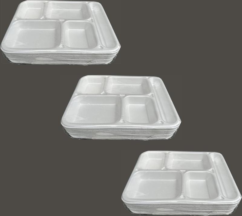 Tek Kullanımlık Köpük 5 Bölmeli Tabldot Köpük Tabak - 26.5x35 Cm. - 10 Adetlik 3 Paket