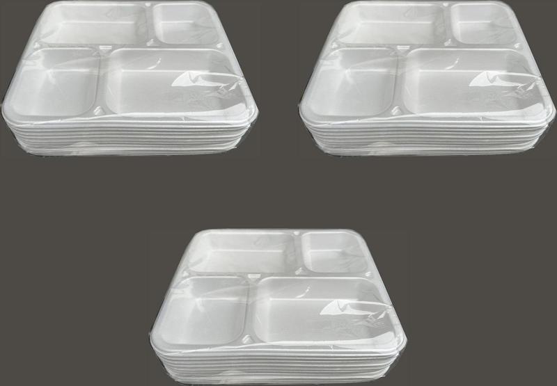 Tek Kullanımlık Köpük 4 Bölmeli Tabldot Köpük Tabak - 26.5x30 Cm. - 10 Adetlik 3 Paket