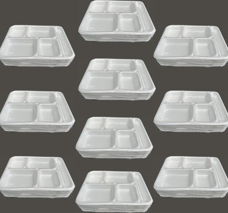 Tek Kullanımlık Köpük 5 Bölmeli Tabldot Köpük Tabak - 26.5x35 Cm. - 10 Adetlik 10 Paket