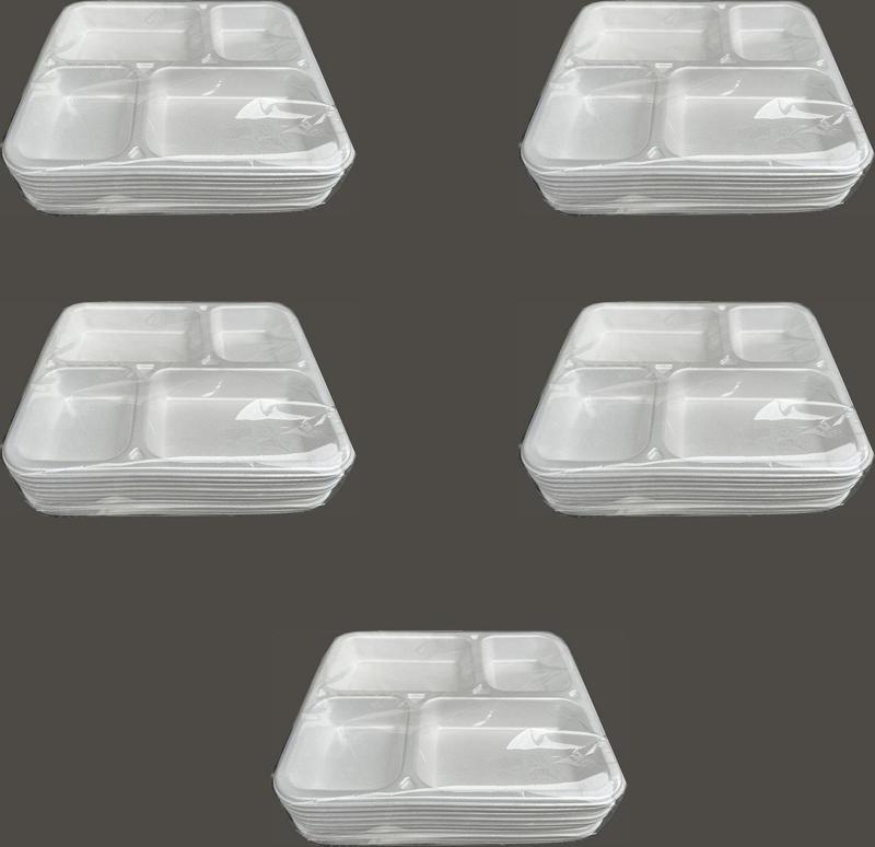 Tek Kullanımlık Köpük 4 Bölmeli Tabldot Köpük Tabak - 26.5x30 Cm. - 10 Adetlik 5 Paket
