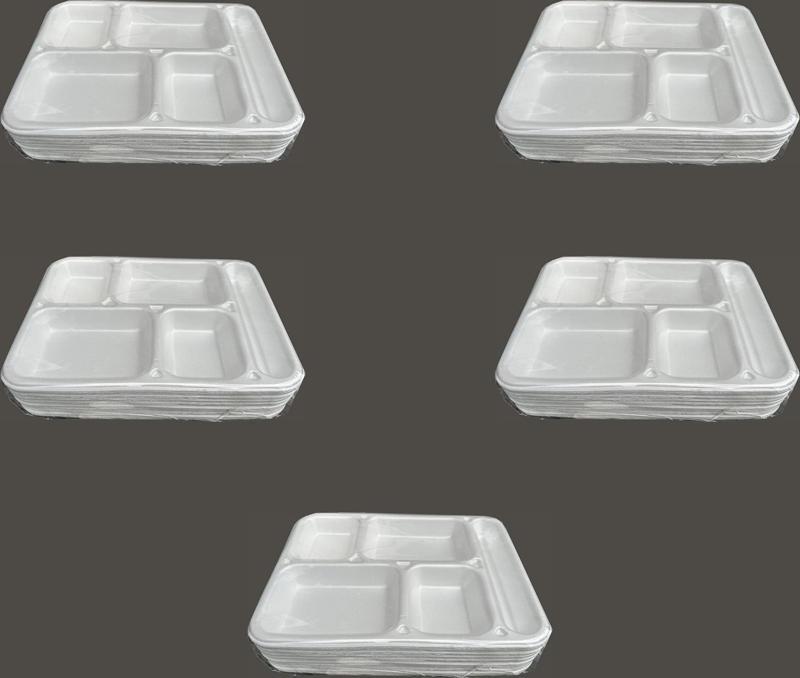 Tek Kullanımlık Köpük 5 Bölmeli Tabldot Köpük Tabak - 26.5x35 Cm. - 10 Adetlik 5 Paket