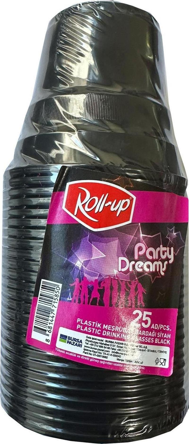 Party Dreams Parti Davet Piknik Renkli Plastik Sert Mika Bardak - Siyah - 25'li Paket
