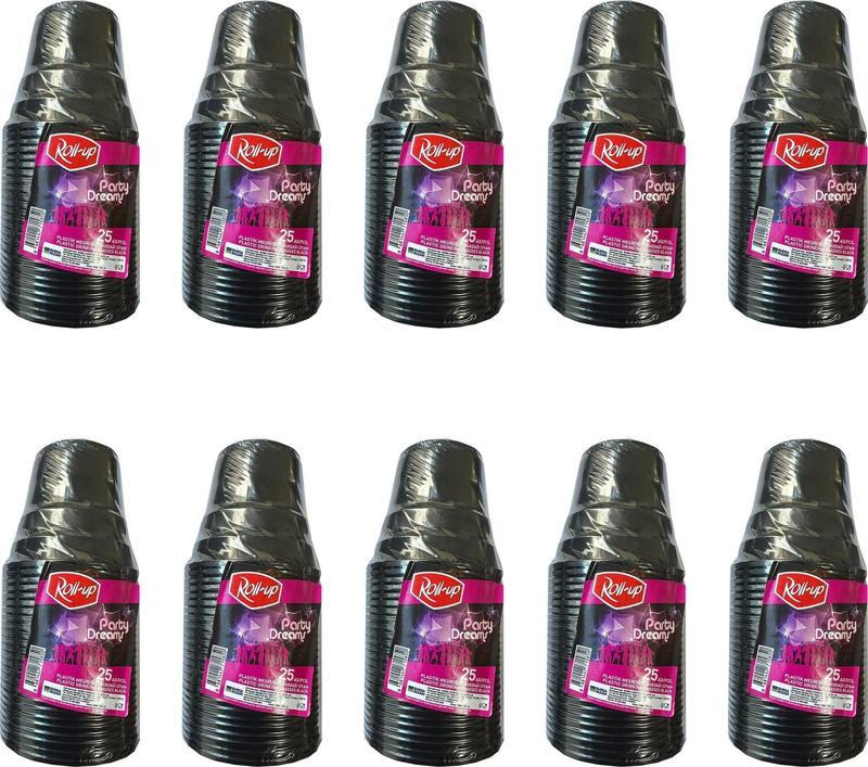 Party Dreams Parti Davet Piknik Renkli Plastik Sert Mika Bardak - Siyah - 25'li 10 Paket