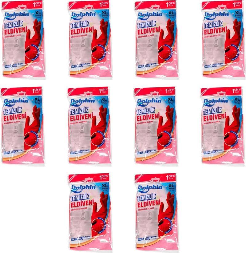 Lateks Bulaşık Temizlik Eldiveni - Kırmızı - XL - No : 10 - 10 Çift - Paket