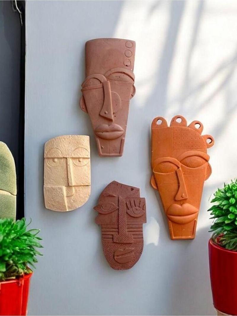 Etnik ve Soyut Tarz Minyatür 4 lü Duvar Dekor Seti, Doğal Taş Doku & Pastel Renkler