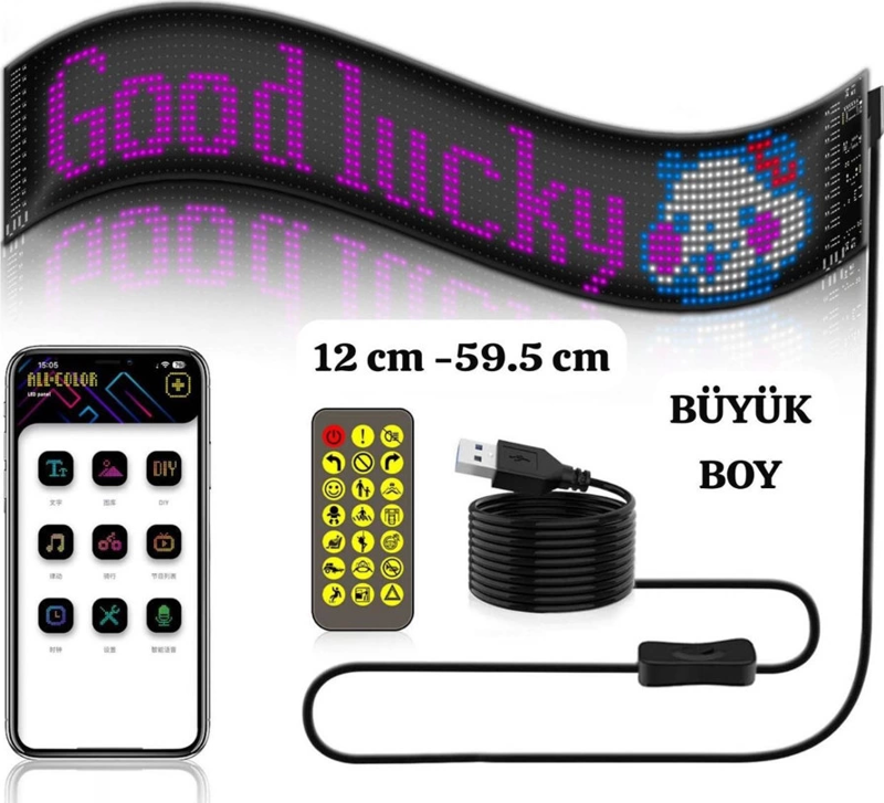 Led Ekran Matrix Panel Cama Yapışan En Büyük Boy 16x96 Led Sayısı Araba Yazısı 12cm-59.5cm
