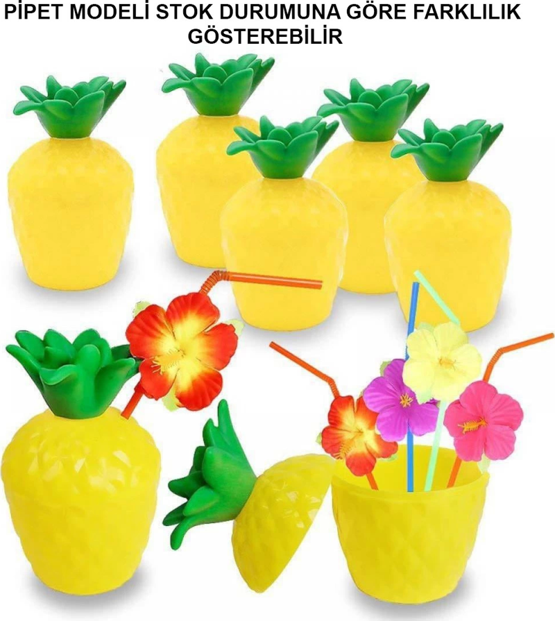 Ananas Hawaii Luau Aloha Pipetli İçecek Kabı Bardak 10x13 Cm 1 Adet