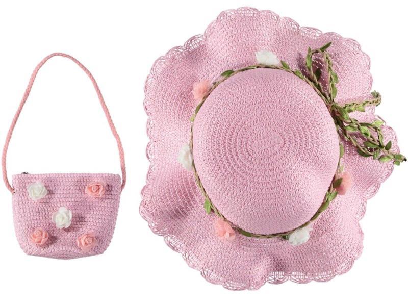 Eleganza Tasarım Model Kız Çocuk Hasır Fötr Şapka Çanta Kombin Set 4/8 YAŞ