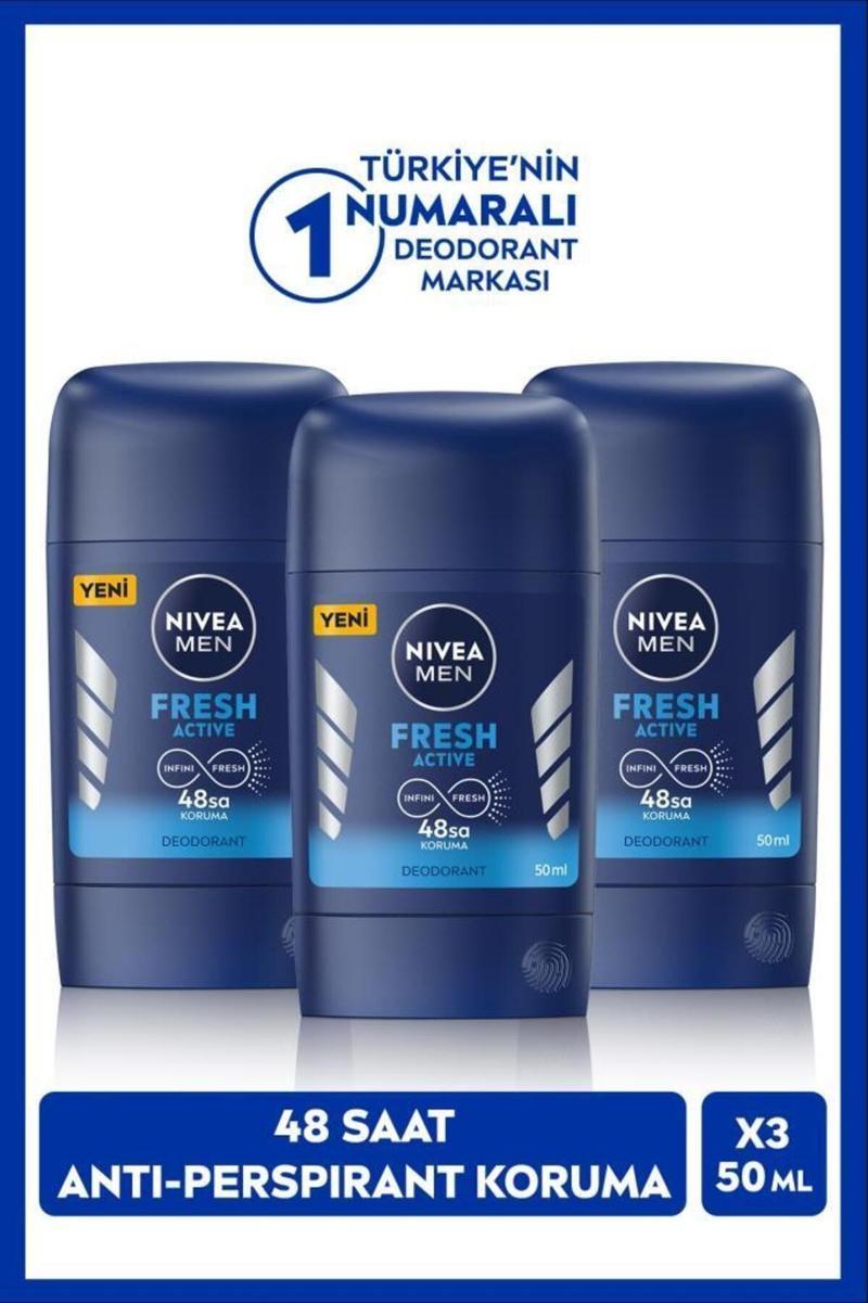 MEN Erkek Stick Deodorant Fresh Active 50ml, 48 Saat Koruma, X3 Adet