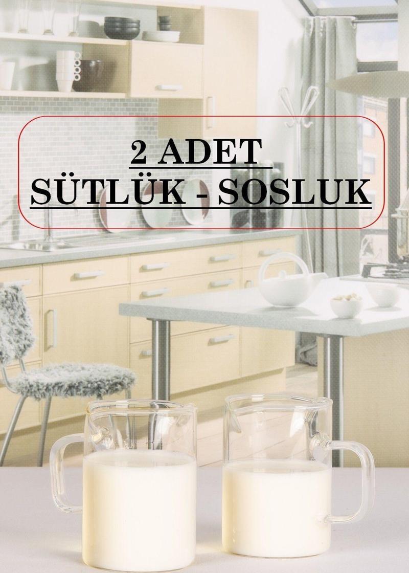 2 Adet 200 ml Kulplu Borosilikat Cam Sütlük Ve Sosluk