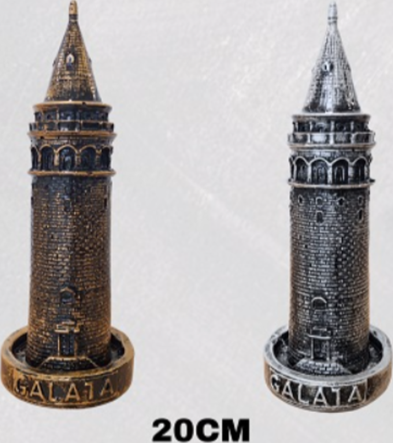Polyester Galata Kulesi Biblo 20 cm Altın & Gümüş