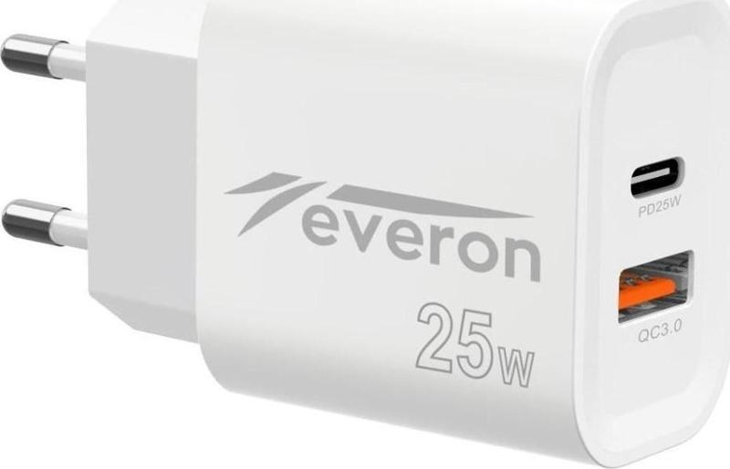 25 W Samsung Galaxy S25 İle Uyumlu Hızlı Şarj Adaptörü – PD + Standart Usb Çıkışlı EVR-023