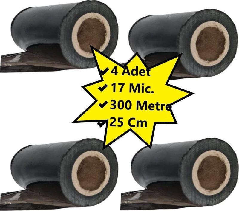 Palet Siyah Dilimli Streç 25 Cm 17 Mic.  1000Gr / 300Mt. Siyah 4 Adet