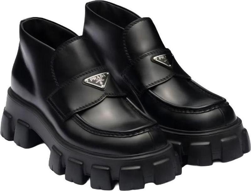 Monolith Flatform Logo-Embellished Brushed Leather Loafers