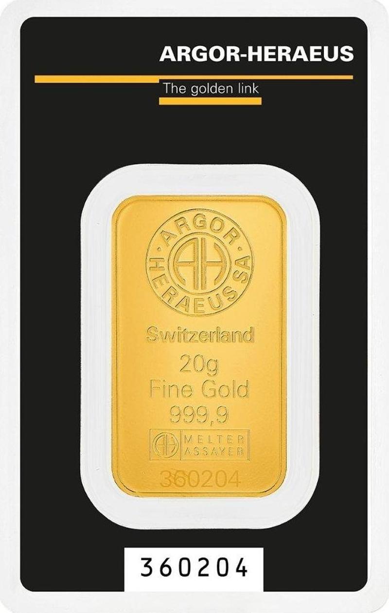 Argor Heraeus 20 gr Kinebar 24 Ayar 999.9 Külçe Altın